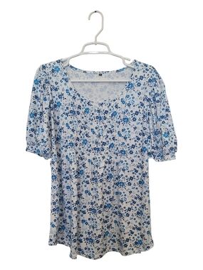 Blue Floral Scoop Neck Women's Top